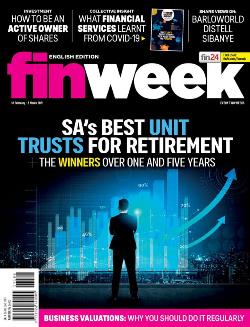Finweek English Magazine Cover_the back of a male in suite in front of investment graphs