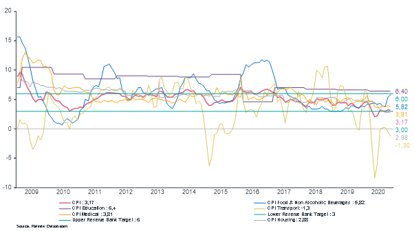 Year-on-year change in South Africa CPI Components Chart