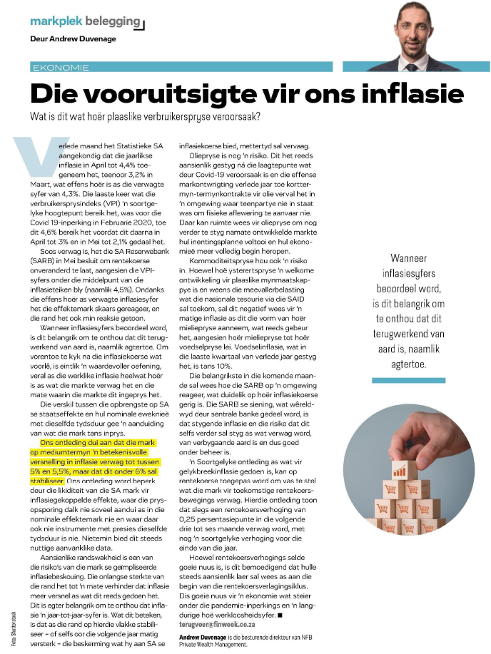 Die vooruitsigte vir ons inflasie