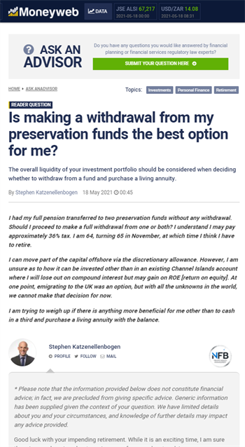 Is making a withdrawal from my preservation funds the best option for me?