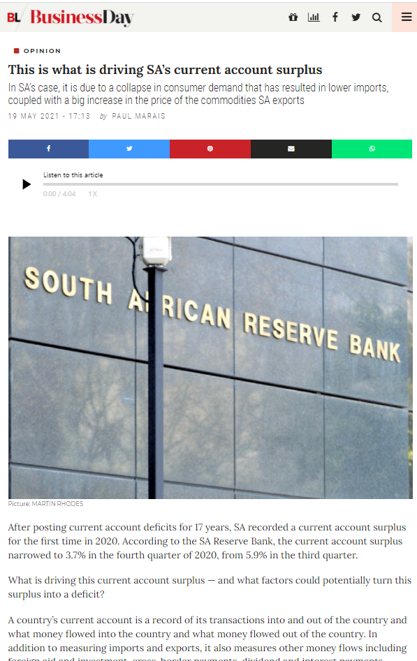 How long can South Africa maintain its current account surplus?